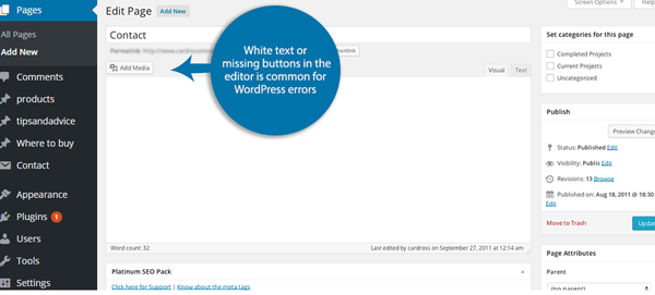How to fix White text and missing buttons error in WordPress